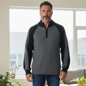 #167 Denver Hayes Charcoal and Black Zip-Up Sweater